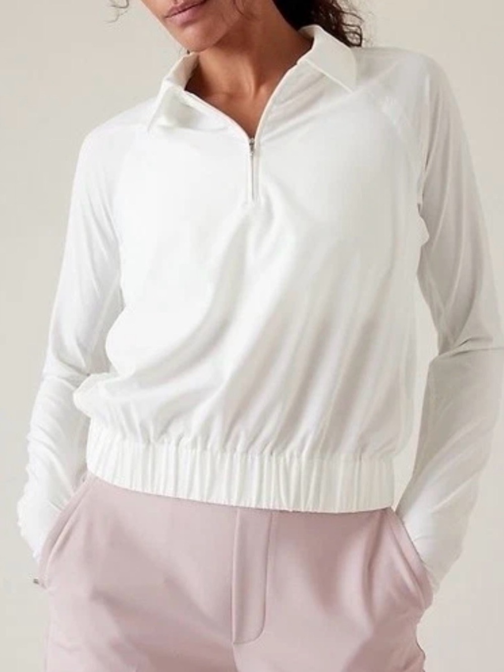 Athleta Advantage White Long-Sleeve Half-Zip Polo Pullover | Size XL